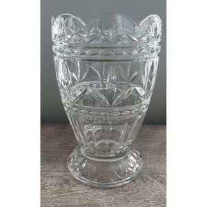 Large Crystal Vase Leaded Hand Etched Scalloped Large 10" H x 6" W Flowers Decor